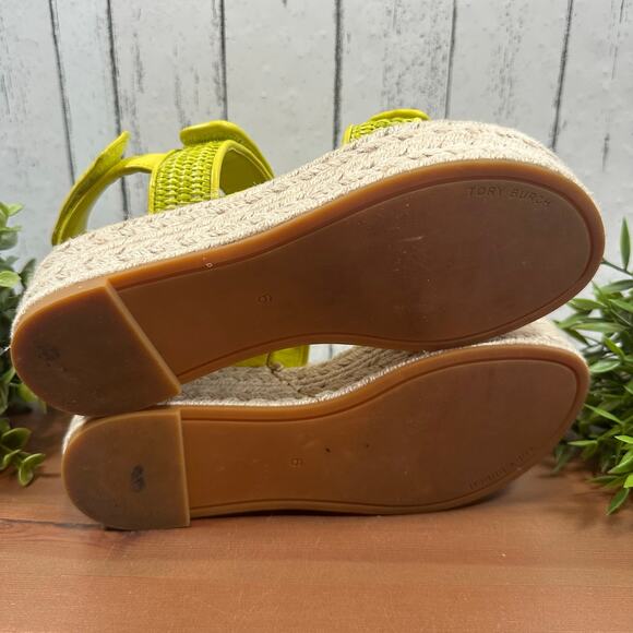 Tory Burch Sport Espadrille Raffia & Leather Platform Sandals Green Size 6 - Picture 8 of 8